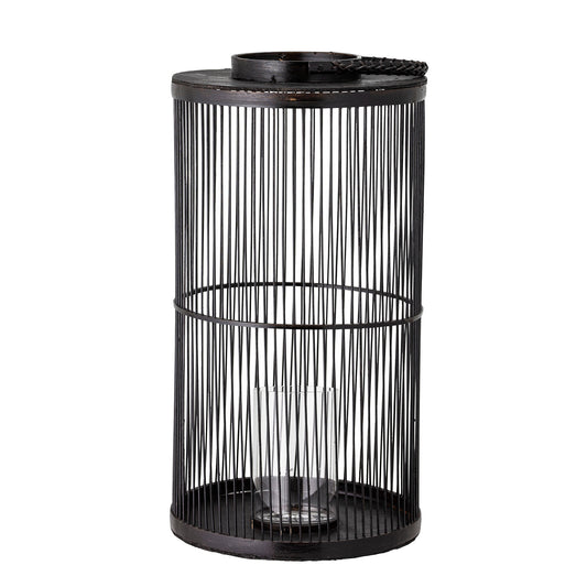 Bloomingville Effie Laterne mit Glas, Schwarz, Bambus