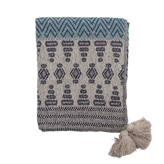 Bloomingville Milas Decke, Blue, Recycelte Baumwolle