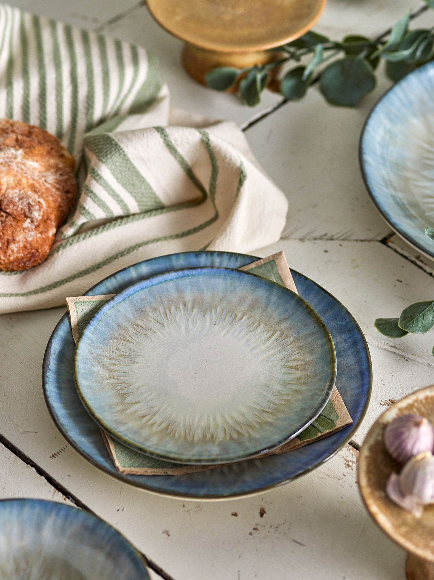 Bloomingville Calen Teller, Blue, Steingut