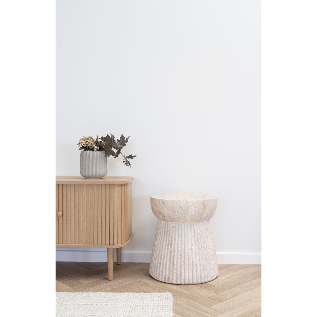 Bonn Beistelltisch beige weiß, Ø37x43 cm