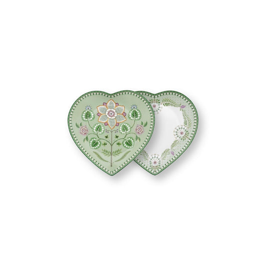 Pip Studio Teller Heart Shape Plates Lily&Lotus Light Green 21.5cm