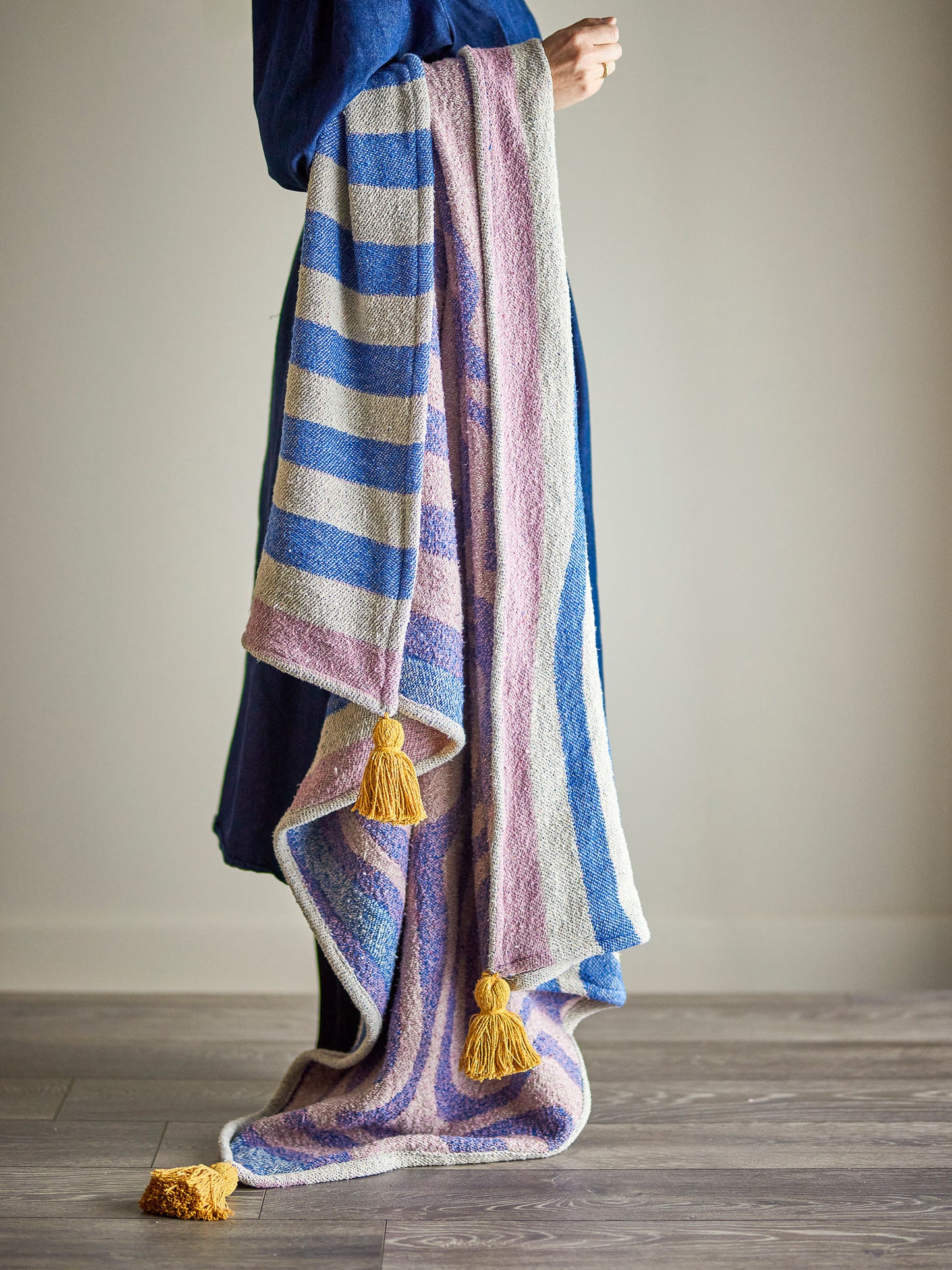 Bloomingville Arlie Decke, Blau, Recycelte Baumwolle