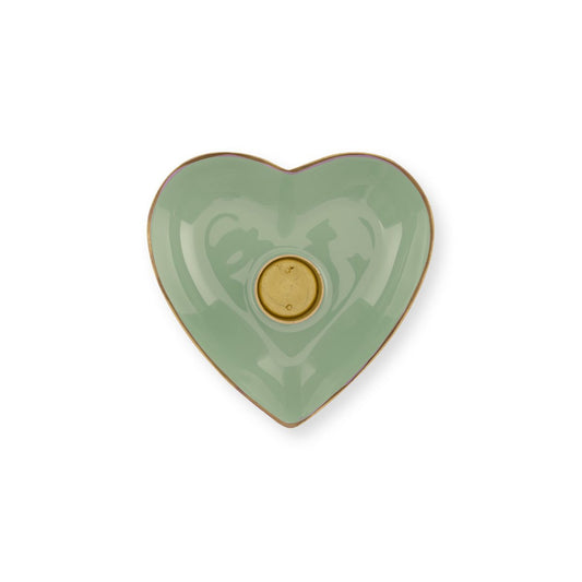 Set/2 Candle Holders Metal Heart Green 10x3cm