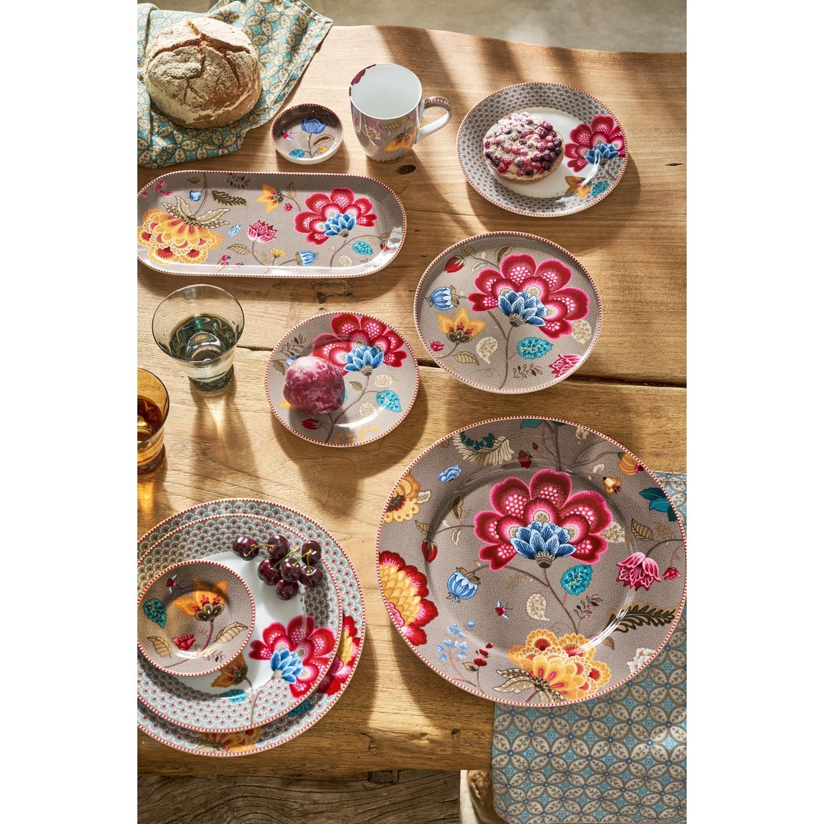 Set/4 Napkins Blooming Tales Bustani Khaki-Blue 40x40cm