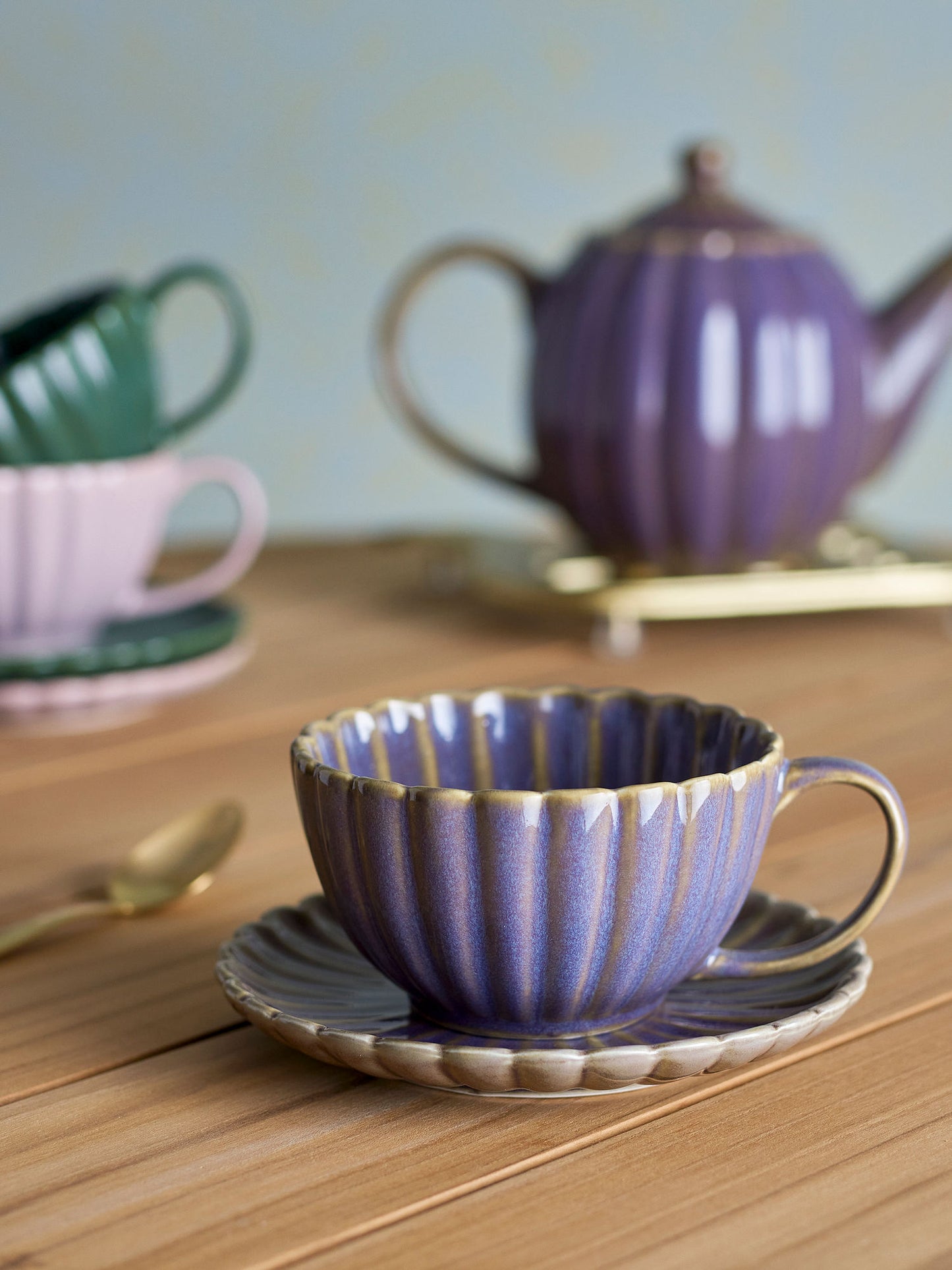 Bloomingville Latina Tasse mit Untertasse, Violett, Steingut