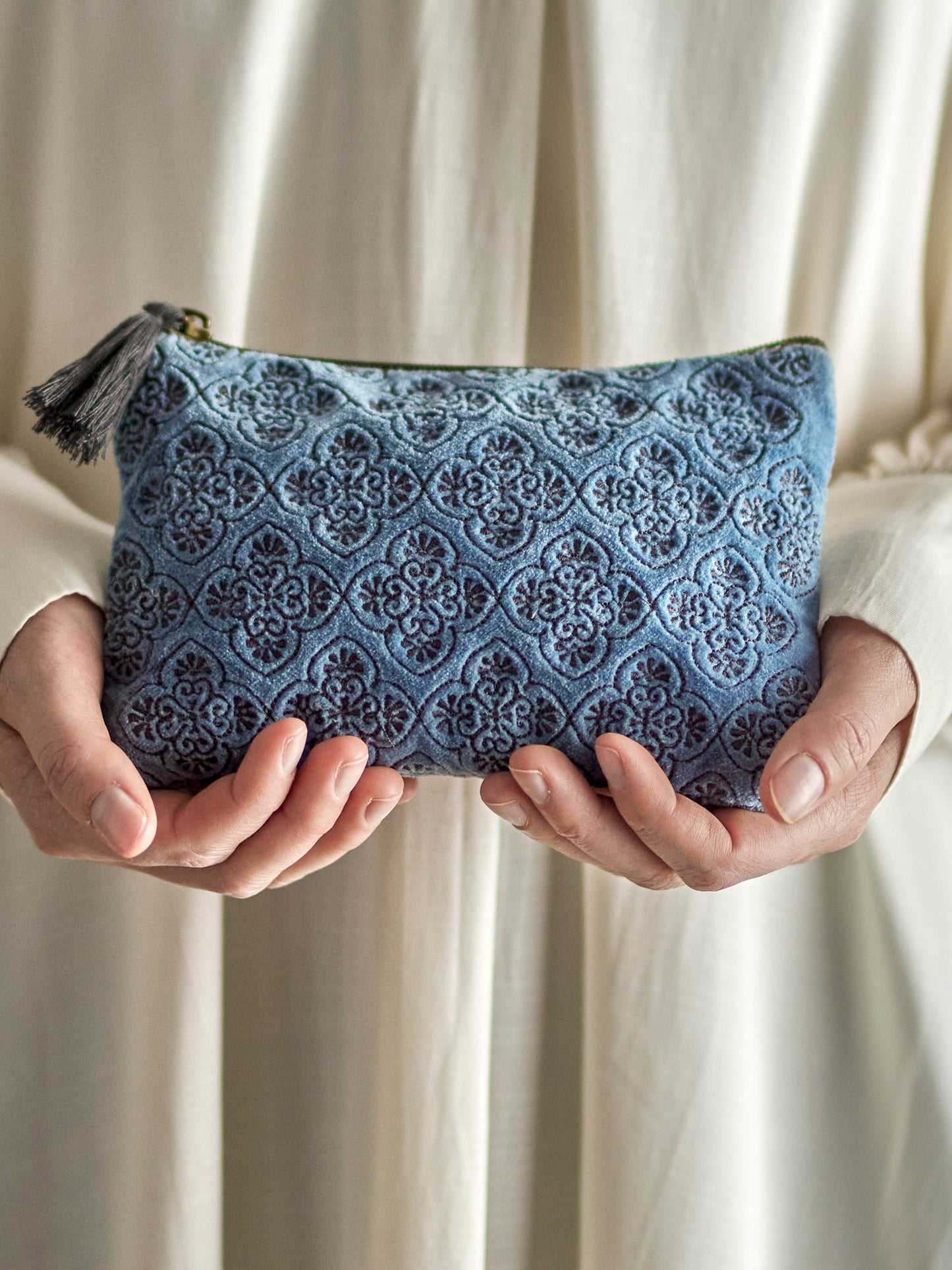 Bloomingville Sofina Kosmetiktasche, Blue, Baumwolle