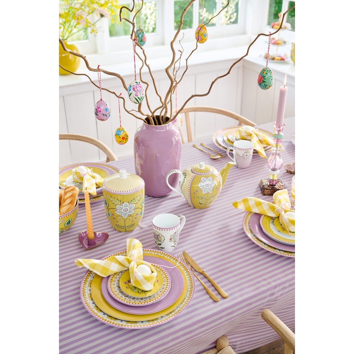 Candle Holder Glass Beads Lilac 23.5cm