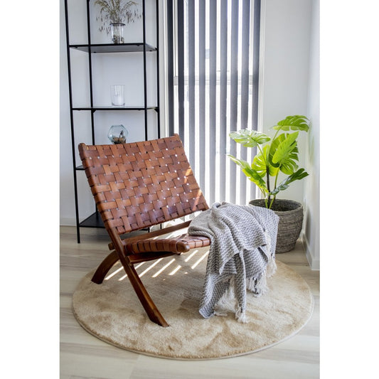 Perugia Klappstuhl – Teakholz, Leder, Braun – 66 x 74 x 73 cm