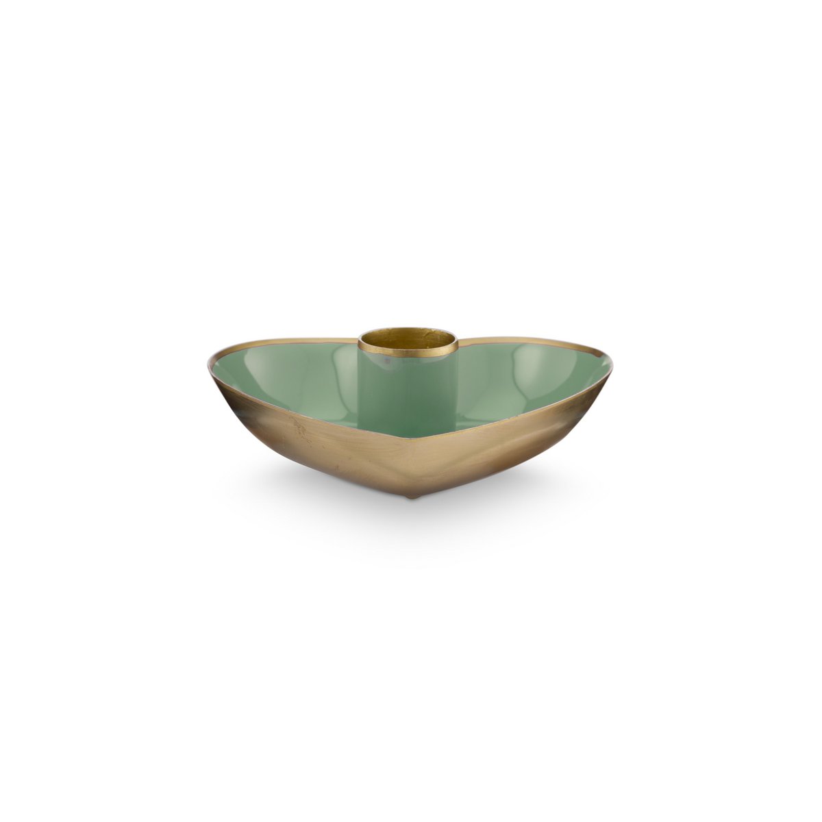 Set/2 Candle Holders Metal Heart Green 10x3cm
