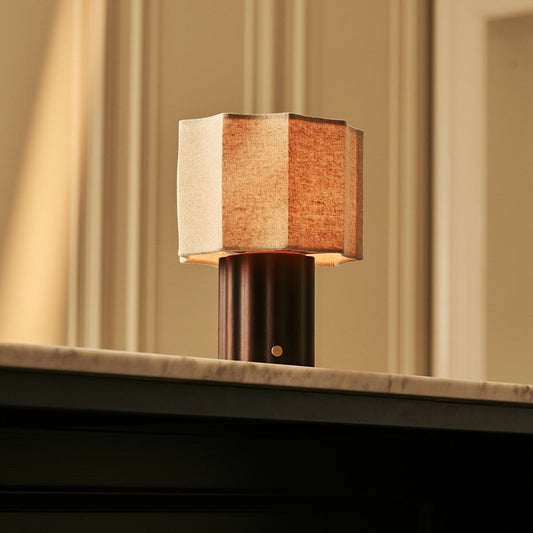 Eloïsa Dark Brown Rechargeable Table Lamp | Linen Blend, Modular & Dimmable