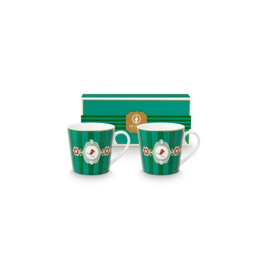 Pip Studio Teetassen Large Love Birds Medallion Stripes Emerald-Green