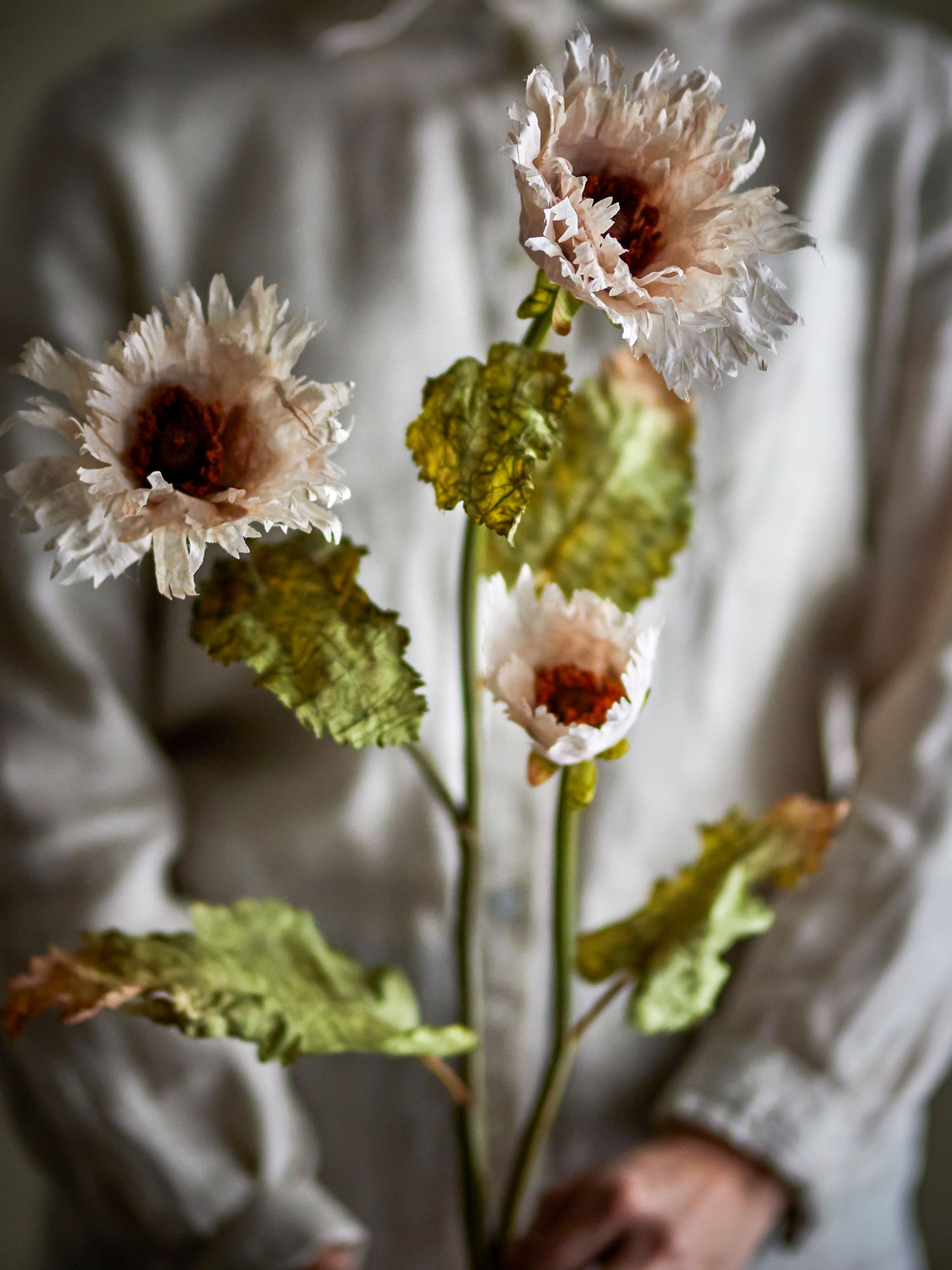Bloomingville Chrysantemum Stiel, Weiß, Künstliche Blumen