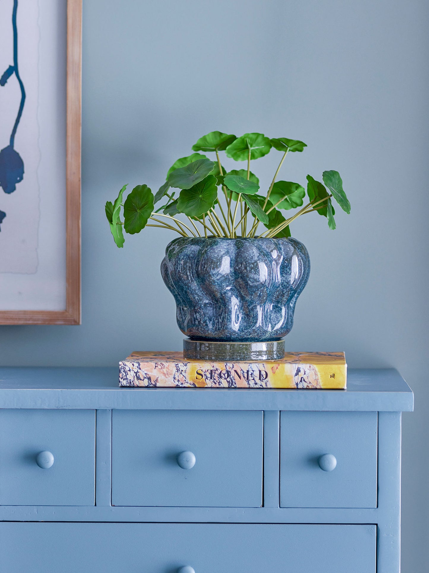 Bloomingville Hollis Blumentopf mit Untertasse, Blue, Steingut