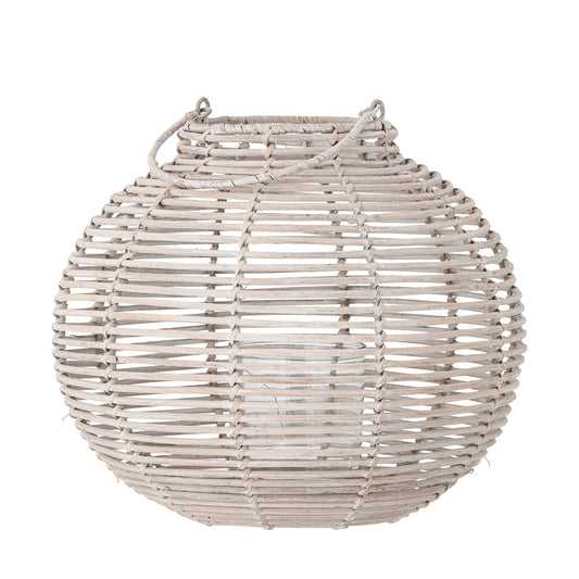 Bloomingville Malua Laterne mit Glas, Weiß, Rattan
