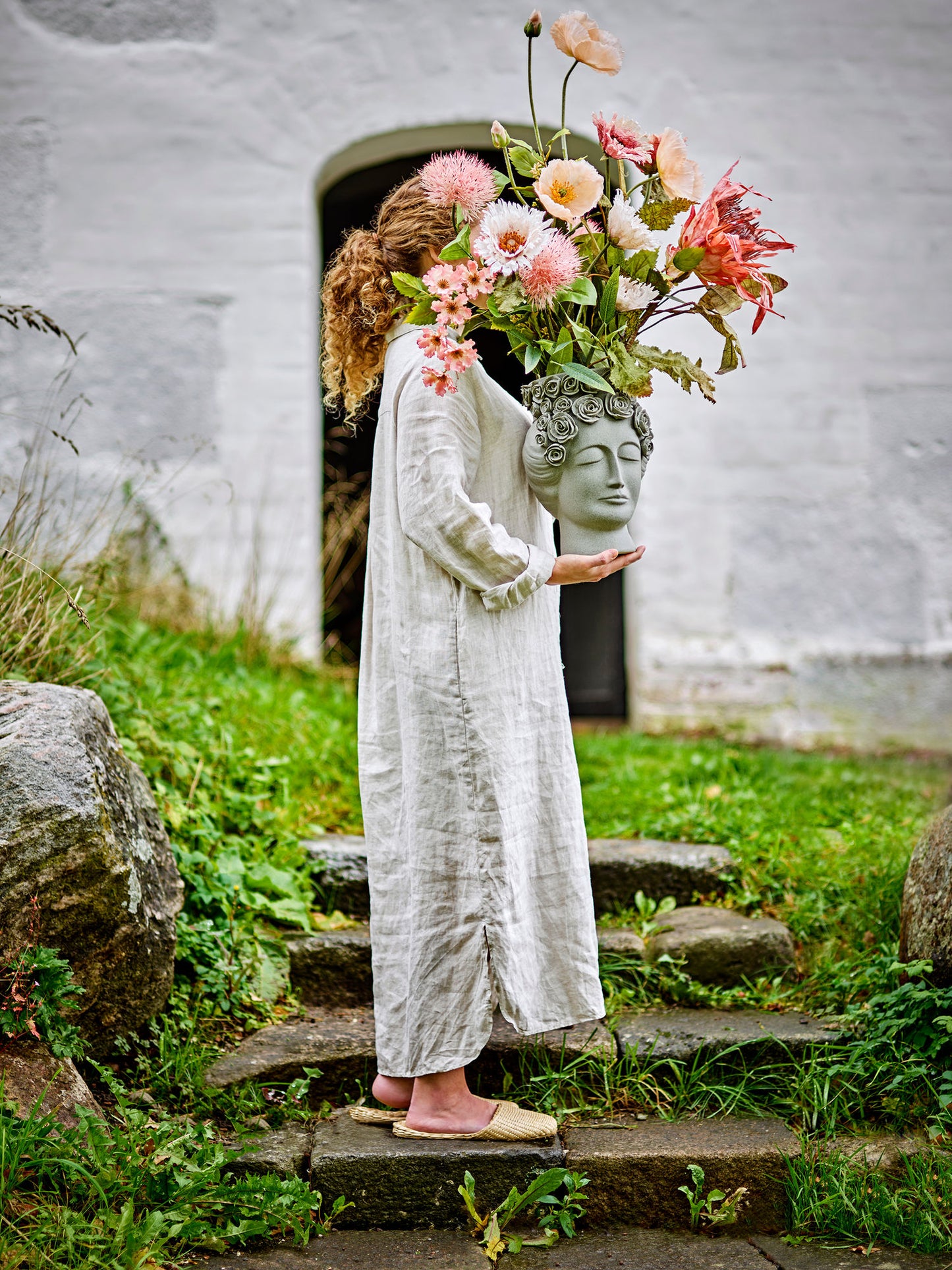 Bloomingville Akira Vase, Grau, Steingut