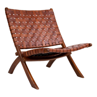 Perugia Klappstuhl – Teakholz, Leder, Braun – 66 x 74 x 73 cm