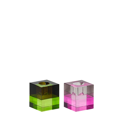 Hübsch Block Kerzenständer Braun/Green & Gray/Rosa (2er Set)