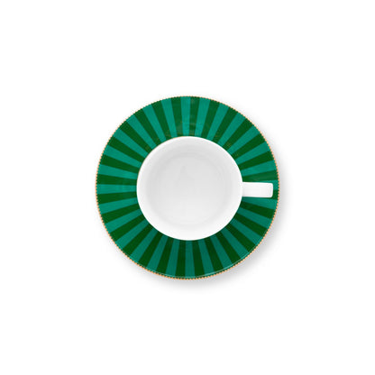 Set/2 Cups & Saucers Love Birds Medallion Emerald-Green