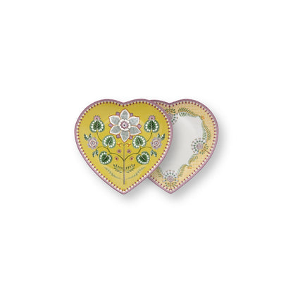 Set/2 Heart Shape Plates Lily&Lotus Yellow 21.5cm