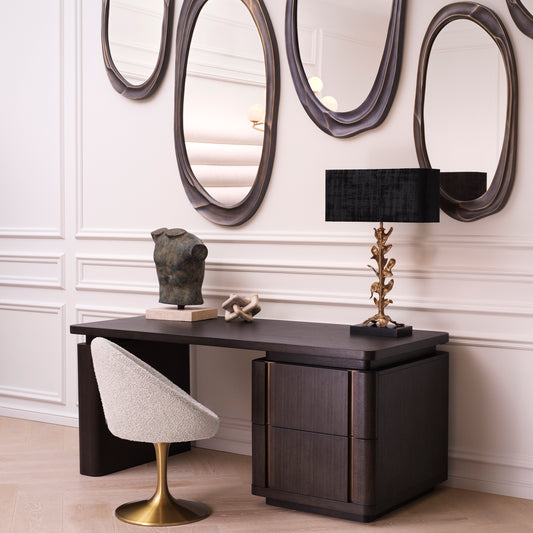 Esstischstuhl O'Neill bouclé grey brushed brass finish