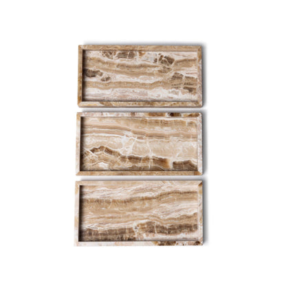 Marmor-Tablett mit Rand aus Sandelholz-Onyx