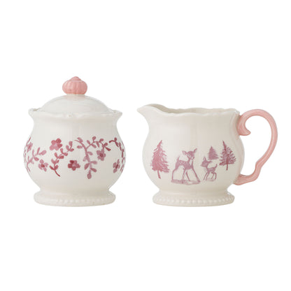 Bloomingville Wonderland Milchkännchen & Zuckerdose, Rose, Steingut