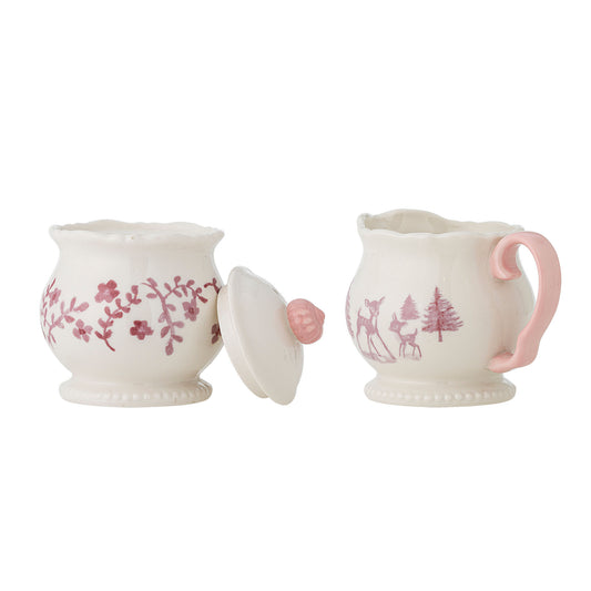 Bloomingville Wonderland Milchkännchen & Zuckerdose, Rose, Steingut