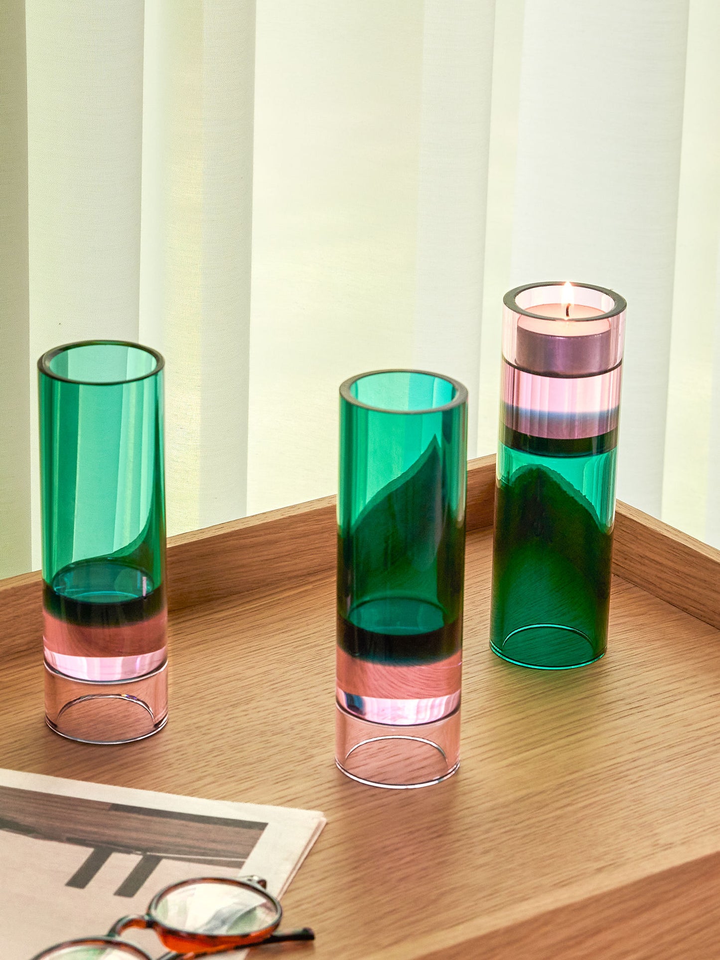 Hübsch Astro Teelichthalter Grün/Rosa