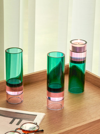 Hübsch Astro Teelichthalter Grün/Rosa