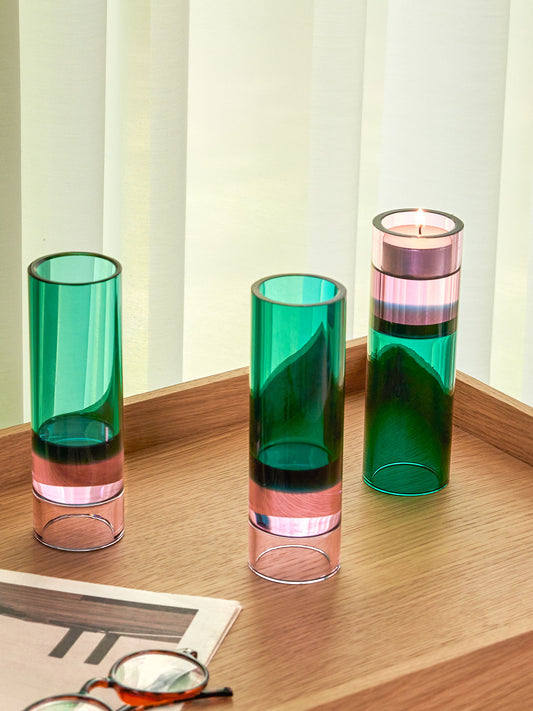 Hübsch Astro Teelichthalter Grün/Rosa