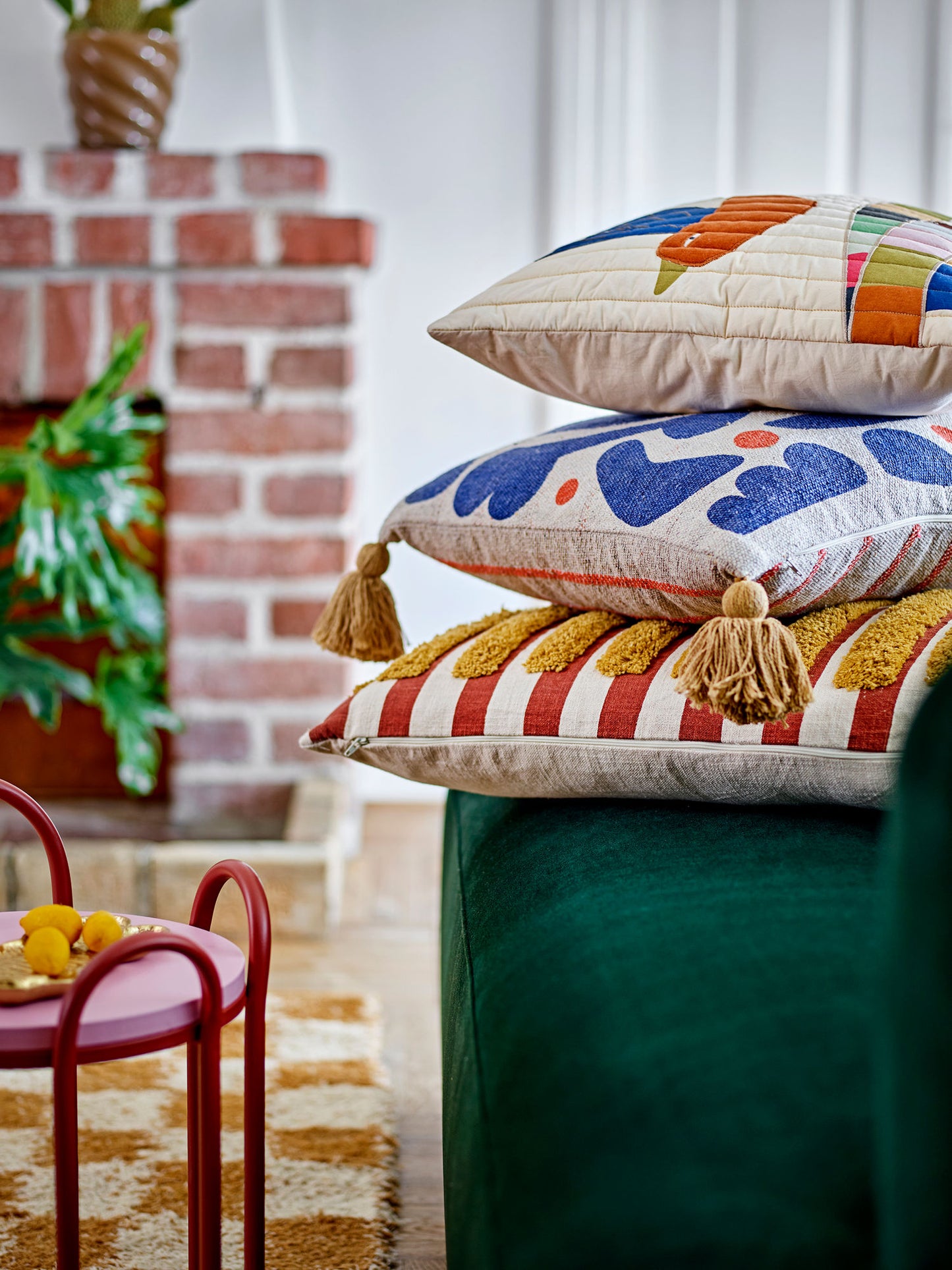 Bloomingville Eviaya Kissen, Bunt, Recycelte Baumwolle
