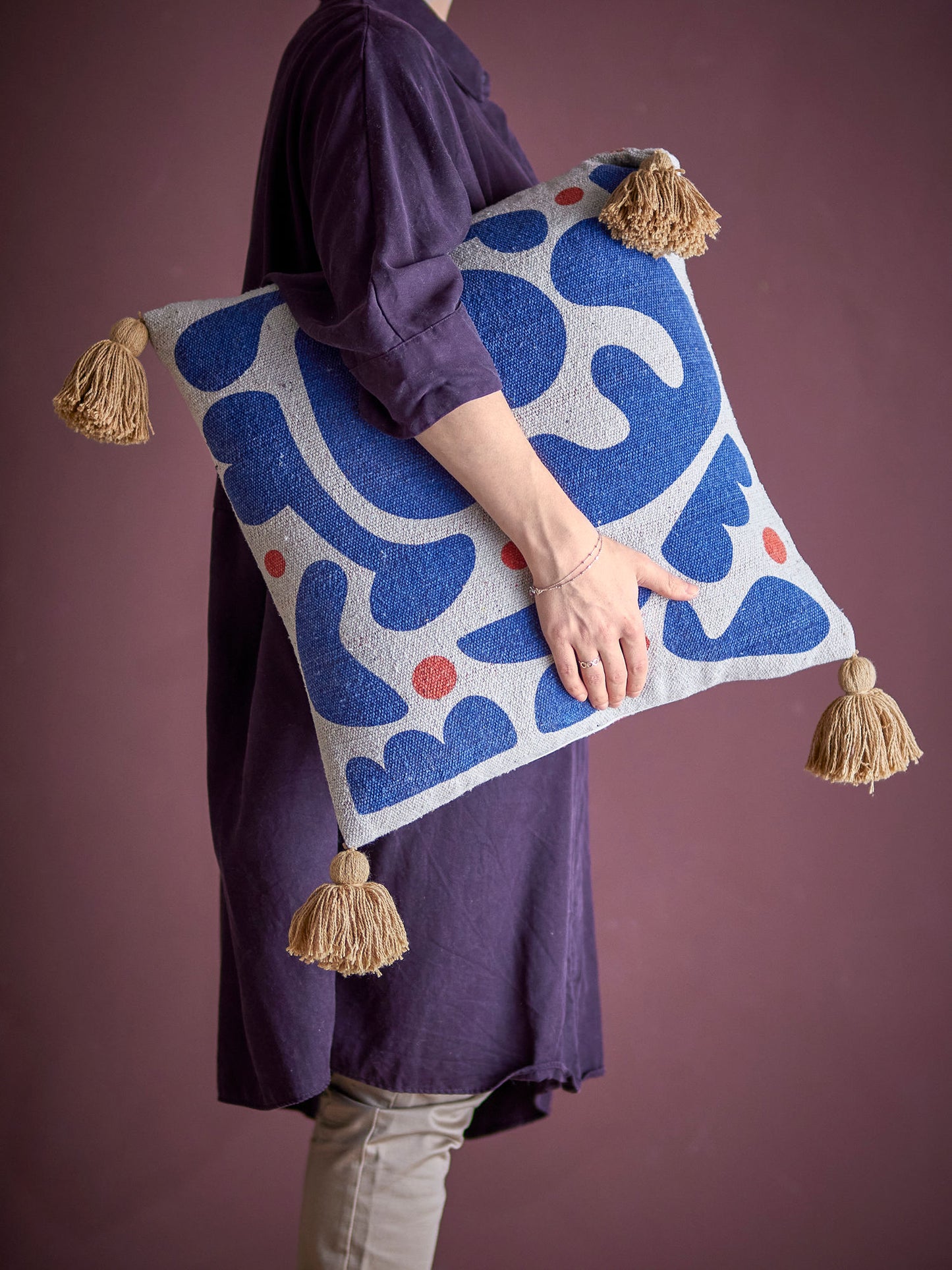 Bloomingville Eviaya Kissen, Bunt, Recycelte Baumwolle