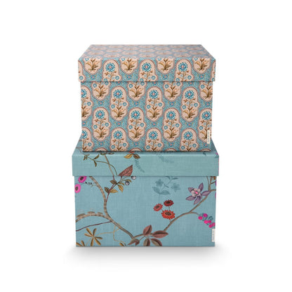 Pip Studio Aufbewahrungsbox Square Blooming Tales Blue-Khaki