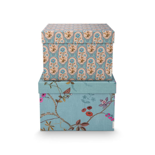 Pip Studio Aufbewahrungsbox Square Blooming Tales Blue-Khaki