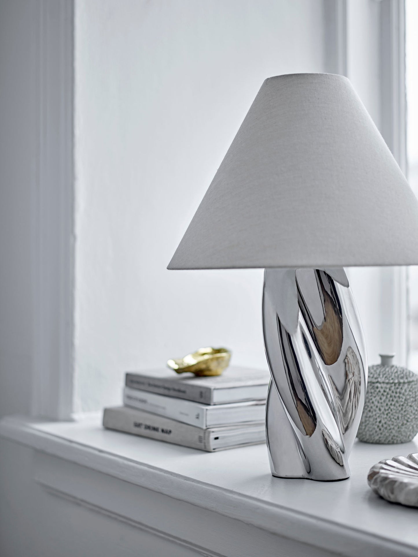 Bloomingville Silva Tischlampe, Silber, Steingut