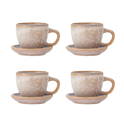 Bloomingville Brenta Tasse mit Untertasse, 4er Set