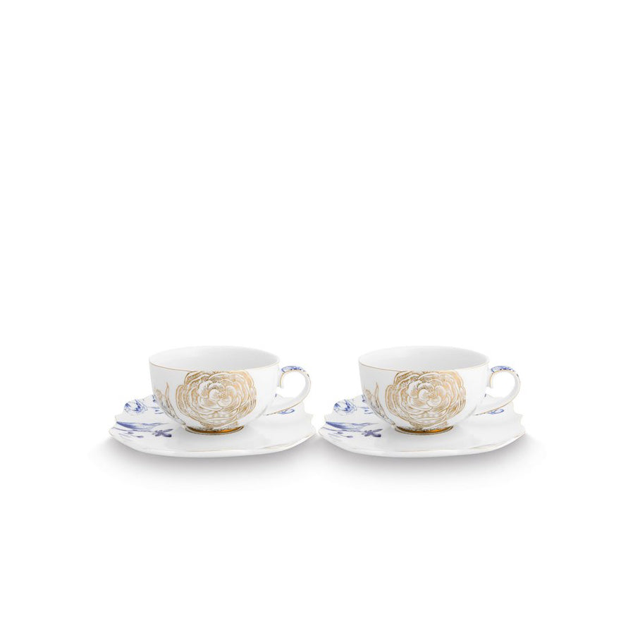 Set/2 Tea Cups & Saucers Royal White