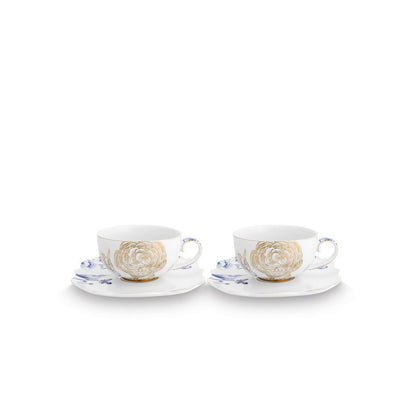 Set/2 Tea Cups & Saucers Royal White