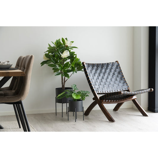 Perugia Klappstuhl – Teakholz, Leder, Schwarz – 66 x 74 x 73 cm