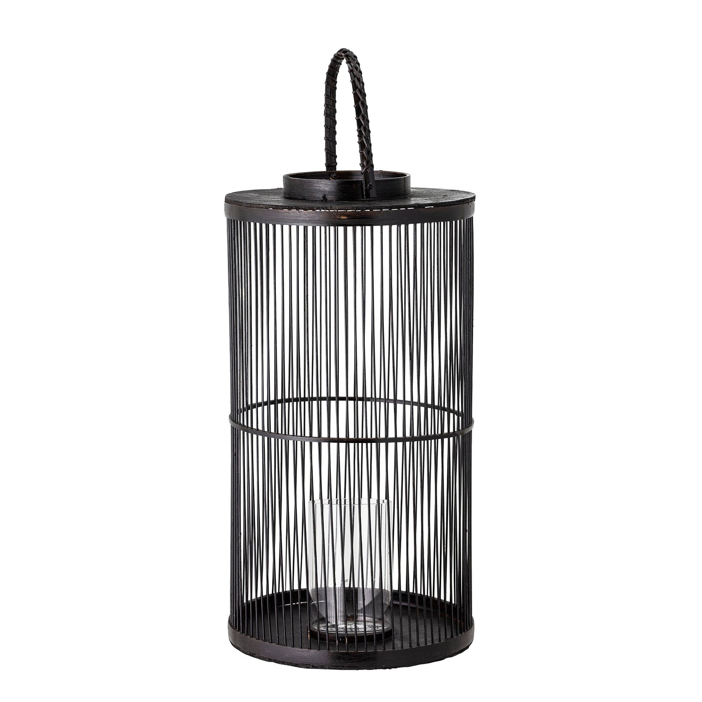 Bloomingville Effie Laterne mit Glas, Schwarz, Bambus