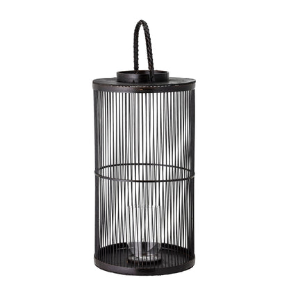 Bloomingville Effie Laterne mit Glas, Schwarz, Bambus
