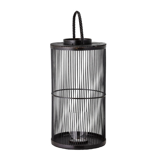 Bloomingville Effie Laterne mit Glas, Schwarz, Bambus