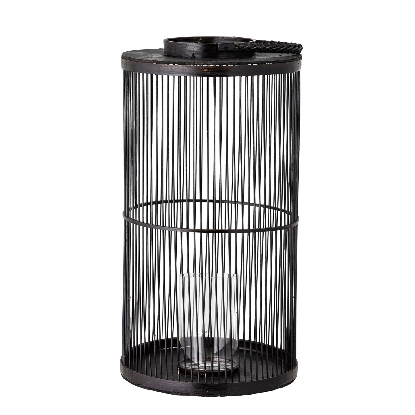 Bloomingville Effie Laterne mit Glas, Schwarz, Bambus