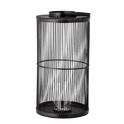 Bloomingville Effie Laterne mit Glas, Schwarz, Bambus