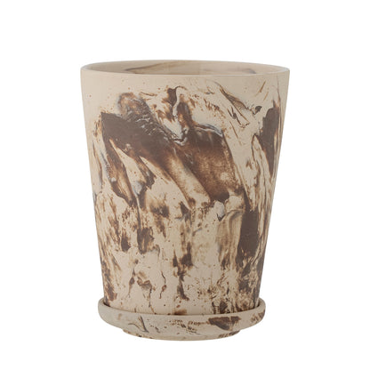 Bloomingville Stacy Blumentopf mit Untertasse, Braun, Steingut