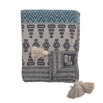 Bloomingville Milas Decke, Blue, Recycelte Baumwolle