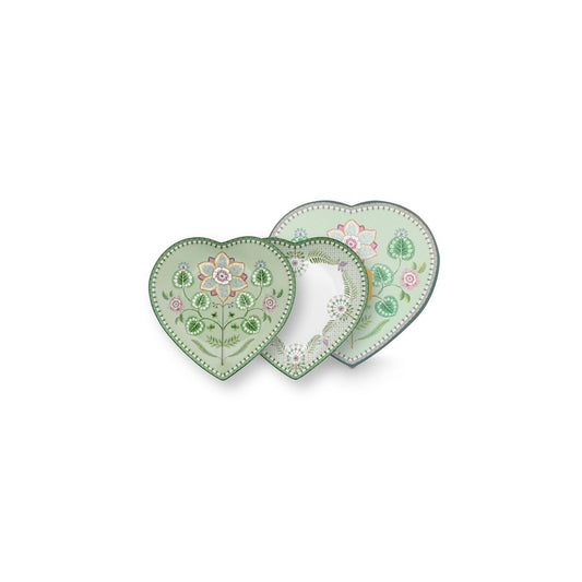 Pip Studio Teller Heart Shape Plates Lily&Lotus Light Green 21.5cm