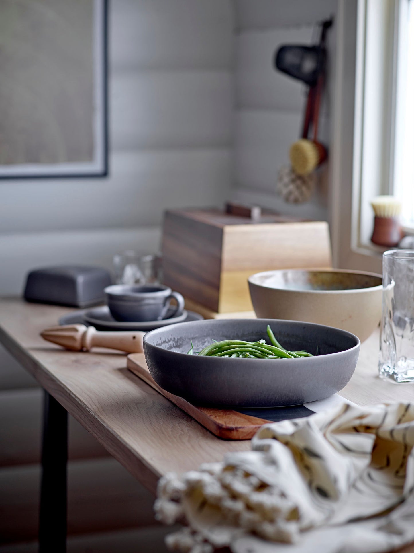 Bloomingville Raben Butterdose, Grau, Steingut