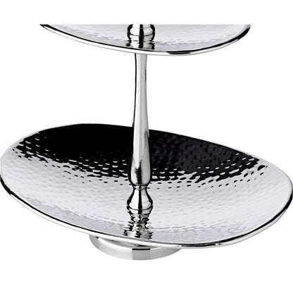 Etagere Gulf (Höhe 34 cm), mit 2 Ebenen, oval, Edelstahl gehämmert, hochglanzpoliert