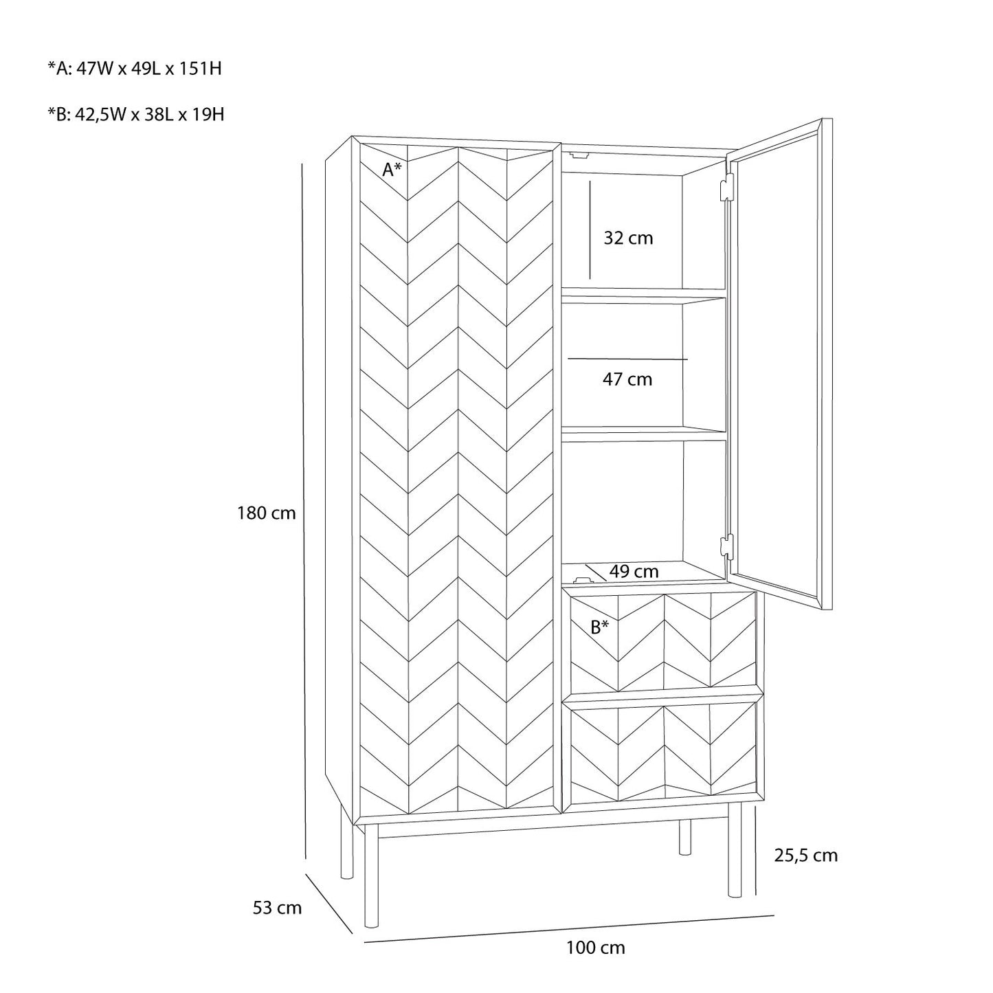 Hübsch Herringbone Kleiderschrank Large Naturfarben